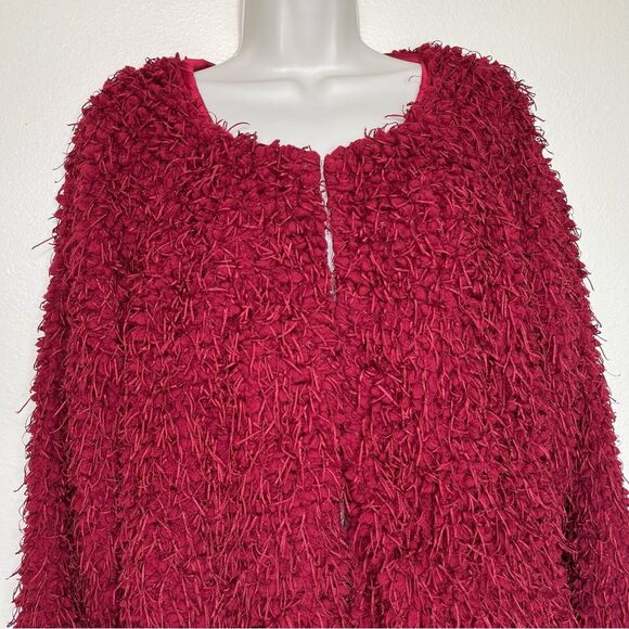 NWT Kut From The Kloth Red Shaggy Eyelash Fringed Sweater Jacket Women Medium - Picture 3 of 14